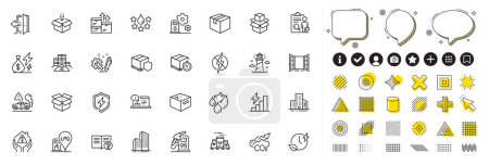 Illustration for Set of Wholesale goods, House protection and Consumption growth line icons for web app. Design elements, Social media icons. Entrance, Inventory, Online documentation icons. Vector - Royalty Free Image