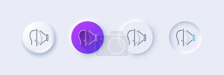 Illustration for Face scanning line icon. Neumorphic, Purple gradient, 3d pin buttons. Phone Face id sign. Head recognition symbol. Line icons. Neumorphic buttons with outline signs. Vector - Royalty Free Image
