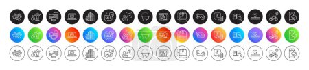 Illustration for Face scanning, Info and Discounts bubble line icons. Round icon gradient buttons. Pack of Agent, Uv protection, Refresh mail icon. Tips, Bike delivery, Music pictogram. Vector - Royalty Free Image