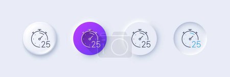 Illustration for Timer 25 minutes line icon. Neumorphic, Purple gradient, 3d pin buttons. Stopwatch time sign. Countdown clock symbol. Line icons. Neumorphic buttons with outline signs. Vector - Royalty Free Image