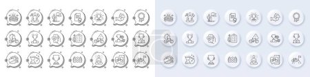 Illustration for Bike app, Yoga and Success line icons. White pin 3d buttons, chat bubbles icons. Pack of Fish, Diet menu, Bike attention icon. Laureate, Vegetables, Winner podium pictogram. Vector - Royalty Free Image