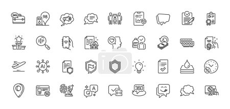 Puzzle, Certificate and Loan percent line icons pack. AI, Question and Answer, Map pin icons. Rfp, Approved checklist, Text message web icon. Vector