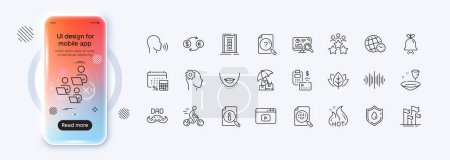 Human sing, Annual tax and Seo analytics line icons for web app. Phone mockup gradient screen. Pack of Hot sale, Search, Organic tested pictogram icons. Vector
