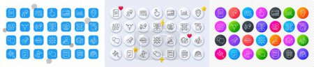 Illustration for Graph, Creativity and Read instruction line icons. Square, Gradient, Pin 3d buttons. AI, QA and map pin icons. Pack of Stress, Difficult stress, Document icon. Vector - Royalty Free Image