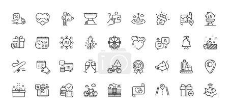 Illustration for Dog leash, Event click and Father day line icons pack. AI, Question and Answer, Map pin icons. Fishing rod, Present, Home grill web icon. Champagne glasses, Account, Search puzzle pictogram. Vector - Royalty Free Image