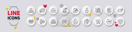 Drag drop, Keywords and Shopping cart line icons. White buttons 3d icons. Pack of Loan percent, Vip shopping, House dimension icon. Oil serum, Solar panel, Like pictogram. Vector