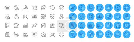 Illustration for Reminder, Judge hammer and Time management line icons pack. Square meter, People chatting, Search document web icon. Message, Report, Electricity pictogram. Deflation, Recovery data, Work home. Vector - Royalty Free Image