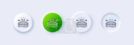 Illustration for Sports arena line icon. Neumorphic, Green gradient, 3d pin buttons. Stadium with flags sign. Sport complex symbol. Line icons. Neumorphic buttons with outline signs. Vector - Royalty Free Image