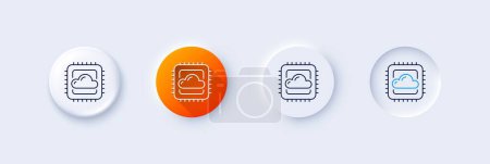 Illustration for Cloud computing cpu line icon. Neumorphic, Orange gradient, 3d pin buttons. Internet data storage sign. File hosting technology symbol. Line icons. Neumorphic buttons with outline signs. Vector - Royalty Free Image