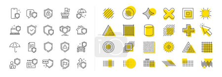 Illustration for Car insurance, Secure shield and Safe umbrella. Design shape elements. Defense line icons. Safety risk, Computer security and Defense privacy icons. Vector - Royalty Free Image