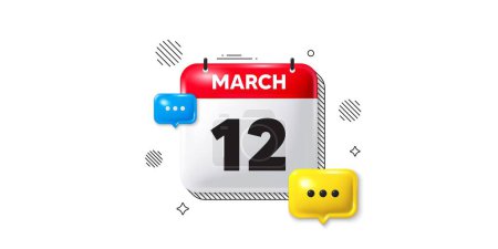 Illustration for Calendar date of March 3d icon. 12th day of the month icon. Event schedule date. Meeting appointment time. 12th day of March. Calendar month date banner. Day or Monthly page. Vector - Royalty Free Image