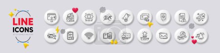Ilustración de Estación Diesel, Smartphone roto e iconos de la línea Keys. Botones blancos 3d iconos. Pack de Manual de instrucciones, Lista de comprobación contable, Icono de billetera. Vector - Imagen libre de derechos