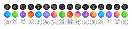 Illustration for Gear, Chemistry lab and 5g internet line icons. Round icon gradient buttons. Pack of Alarm, Dollar rate, Multichannel icon. Payment exchange, Delivery service, Riboflavin vitamin pictogram. Vector - Royalty Free Image