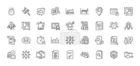 Illustration for Edit document, Inclusion and Messenger line icons pack. AI, Question and Answer, Map pin icons. Triangle area, Reminder, Cloud communication web icon. Vector - Royalty Free Image