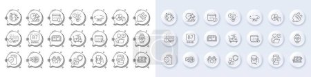 Illustration for Time management, Education and Auction hammer line icons. White pin 3d buttons, chat bubbles icons. Pack of Pie chart, 24h service, Copywriting notebook icon. Vector - Royalty Free Image