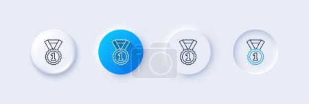 Illustration for Reward Medal line icon. Neumorphic, Blue gradient, 3d pin buttons. Winner achievement or Award symbol. Glory or Honor sign. Line icons. Neumorphic buttons with outline signs. Vector - Royalty Free Image