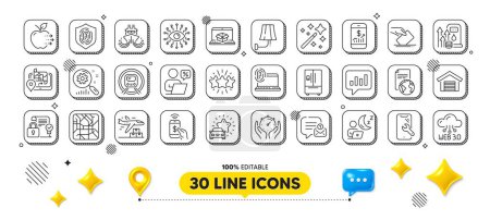 Illustration for Search statistics, Mobile finance and Shift line icons pack. 3d design elements. Metro subway, Artificial intelligence, Fuel price web icon. Star, Car review, Parking garage pictogram. Vector - Royalty Free Image