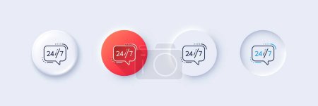 Icono de línea de servicio 24 horas. Neumorfa, gradiente rojo, botones de pin 3d. Llama a la señal de apoyo. Símbolo de chat retroalimentación. Iconos de línea. Botones neumórficos con signos de contorno. Vector