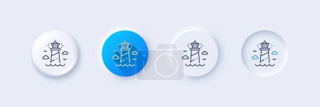 Lighthouse line icon. Neumorphic, Blue gradient, 3d pin buttons. Beacon tower sign. Searchlight building symbol. Line icons. Neumorphic buttons with outline signs. Vector