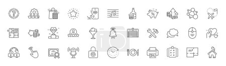 Illustration for Star, Parking garage and Cursor line icons. Pack of Certificate, Headhunter, Video conference icon. Inflation, Print image, Musical note pictogram. Puzzle game, Destination flag, Loan percent. Vector - Royalty Free Image