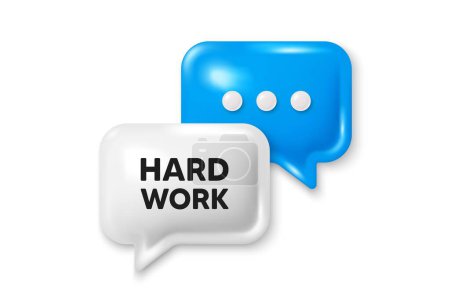 Illustration for Hard work tag. Chat speech bubble 3d icon. Job motivational offer. Gym workout slogan message. Hard work chat offer. Speech bubble banner. Text box balloon. Vector - Royalty Free Image