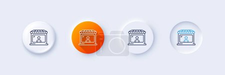 Illustration for Market seller line icon. Neumorphic, Orange gradient, 3d pin buttons. Wholesale store buyer sign. Retail marketplace symbol. Line icons. Neumorphic buttons with outline signs. Vector - Royalty Free Image