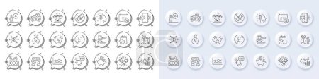 Illustration for Trade infochart, Loan percent and Business vision line icons. White pin 3d buttons, chat bubbles icons. Pack of Car leasing, Saving money, Loyalty points icon. Vector - Royalty Free Image