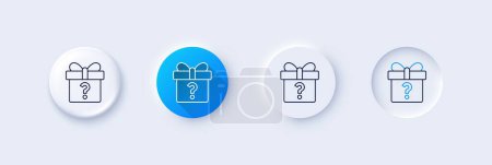 Illustration for Gift box with Question mark line icon. Neumorphic, Blue gradient, 3d pin buttons. Present or Sale sign. Birthday Shopping symbol. Package in Gift Wrap. Line icons. Vector - Royalty Free Image