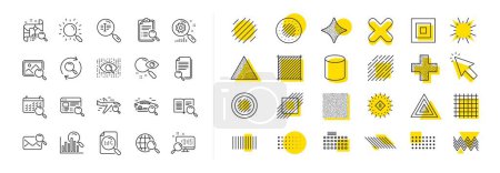 Illustration for Photo indexation, Artificial intelligence, Car rental icons. Design shape elements. Search line icons. Airplane flights, Web search engine, Analytics. Vector - Royalty Free Image