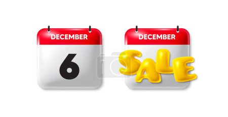 Calendar date sale 3d icon. 6th day of the month icon. Event schedule date. Meeting appointment time. 6th day calendar message. Save the date 3d banner. Day or Month of sales. Vector