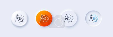 Illustration for Cogwheel dividers line icon. Neumorphic, Orange gradient, 3d pin buttons. Engineering tool sign. Cog gear symbol. Line icons. Neumorphic buttons with outline signs. Vector - Royalty Free Image
