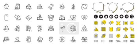 Illustration for Set of Parking, Manager and Security agency line icons for web app. Design elements, Social media icons. Meditation eye, Video conference, Cloud download icons. Vector - Royalty Free Image