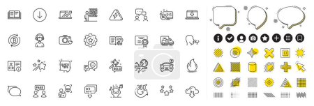 Set von Smile, LKW Transport und Auktionshammer Linie Symbole für Web-App. Gestaltungselemente, Social-Media-Symbole. Ausbildung, technische Dokumentation, Zertifikatssymbole. Vektor