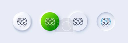 Illustration for Winner ribbon line icon. Neumorphic, Green gradient, 3d pin buttons. Award medal sign. Best achievement symbol. Line icons. Neumorphic buttons with outline signs. Vector - Royalty Free Image