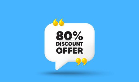 Illustration for 80 percent discount tag. Chat speech bubble 3d icon with quotation marks. Sale offer price sign. Special offer symbol. Discount chat message. Speech bubble banner. White text balloon. Vector - Royalty Free Image