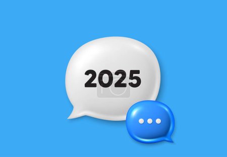 2025 year icon. Text box speech bubble 3d icons. Event schedule annual date. 2025 annum planner. 2025 chat offer. Speech bubble banner. Text box balloon. Vector