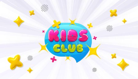 Illustration for Offer sunburst ray banner. Kids club banner. Fun playing zone sticker. Children games party area icon. Kids club chat message. Speech bubble discount with stripes. Burst text balloon. Vector - Royalty Free Image