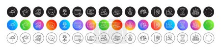Illustration for Winner reward, Seo timer and Holiday presents line icons. Round icon gradient buttons. Pack of Work home, Yummy smile, Table lamp icon. Vector - Royalty Free Image
