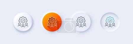 Teamwork line icon. Neumorphic, Orange gradient, 3d pin buttons. Business workflow sign. Job meeting symbol. Line icons. Neumorphic buttons with outline signs. Vector