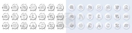 Clock bell, Tap water and Maggots line icons. White pin 3d buttons, chat bubbles icons. Pack of Hold box, Vacuum cleaner, Brush icon. Mobile inventory, Voicemail, Leadership pictogram. Vector