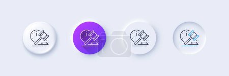 Auction hammer line icon. Neumorphic, Purple gradient, 3d pin buttons. Bid offer sign. Lot was sold symbol. Line icons. Neumorphic buttons with outline signs. Vector