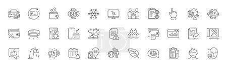 Buy car, Square area and Stress line icons. Pack of Coffee maker, Outsource work, Salad icon. Medical analyzes, Cursor, Leaf pictogram. Justice scales, Compliance, Wallet. Phone calendar. Vector