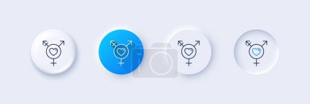 Icône de ligne Genres. Neumorphique, dégradé bleu, boutons broches 3d. Panneau d'inclusion. Symbole de diversité sexuelle. Icônes de ligne. Boutons neumorphes avec signes de contour. Vecteur