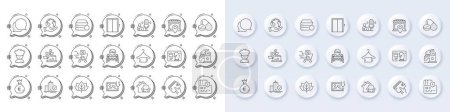 Market location, Usa close borders and Recovery server line icons. White pin 3d buttons, chat bubbles icons. Pack of Chat message, Organic tested, Teamwork icon. Vector