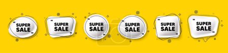 Illustration for Super Sale tag. Speech bubble 3d icons set. Special offer price sign. Advertising Discounts symbol. Super sale chat talk message. Speech bubble banners with comma. Text balloons. Vector - Royalty Free Image