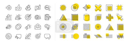 Illustration for Business strategy, Megaphone and Representative. Design shape elements. Brand social project line icons. Influence campaign, social media marketing, brand ambassador icons. Vector - Royalty Free Image