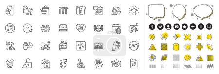 Illustration for Set of Bike delivery, True love and Vip phone line icons for web app. Design elements, Social media icons. Rank star, Seo gear, Stress icons. Covid test, Laureate award, 24 hours signs. Vector - Royalty Free Image