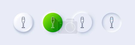 Téléchargez les illustrations : Icône de ligne de verre champagne. Neumorphique, dégradé vert, boutons broches 3d. Panneau en verre de vin. Icônes de ligne. Boutons neumorphes avec signes de contour. Vecteur - en licence libre de droit
