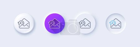 Illustration for Send Mail download line icon. Neumorphic, Purple gradient, 3d pin buttons. Sent Messages correspondence sign. E-mail symbol. Line icons. Neumorphic buttons with outline signs. Vector - Royalty Free Image