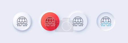 Global business line icon. Neumorphic, Red gradient, 3d pin buttons. Outsourcing rating sign. Stock-market rank symbol. Line icons. Neumorphic buttons with outline signs. Vector